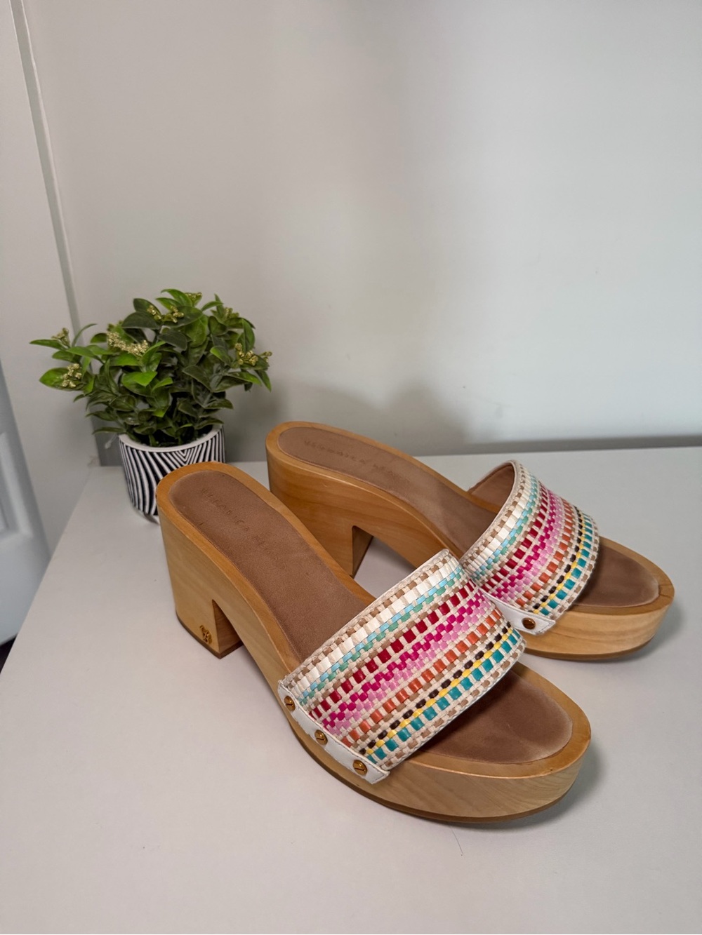 Veronica Beard Multicolor Woven Platform Slide Sandals